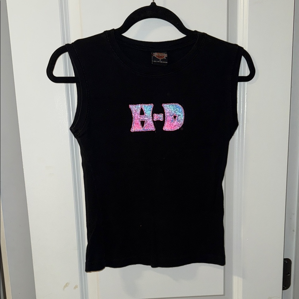 Vintage Harley-Davidson Black Tank Top with Glitter Logo